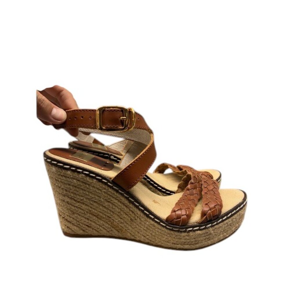 Kanna Women’s‎ 38 US 7.5 Brown Leather Espadrille Wedge Sandals Ankle Strap